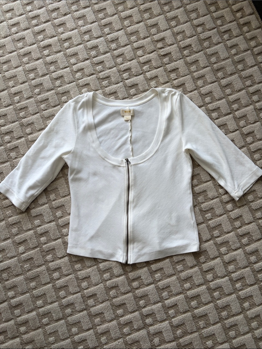 Anthropologie White Zip-Front Cropped Scoop-Neck Top